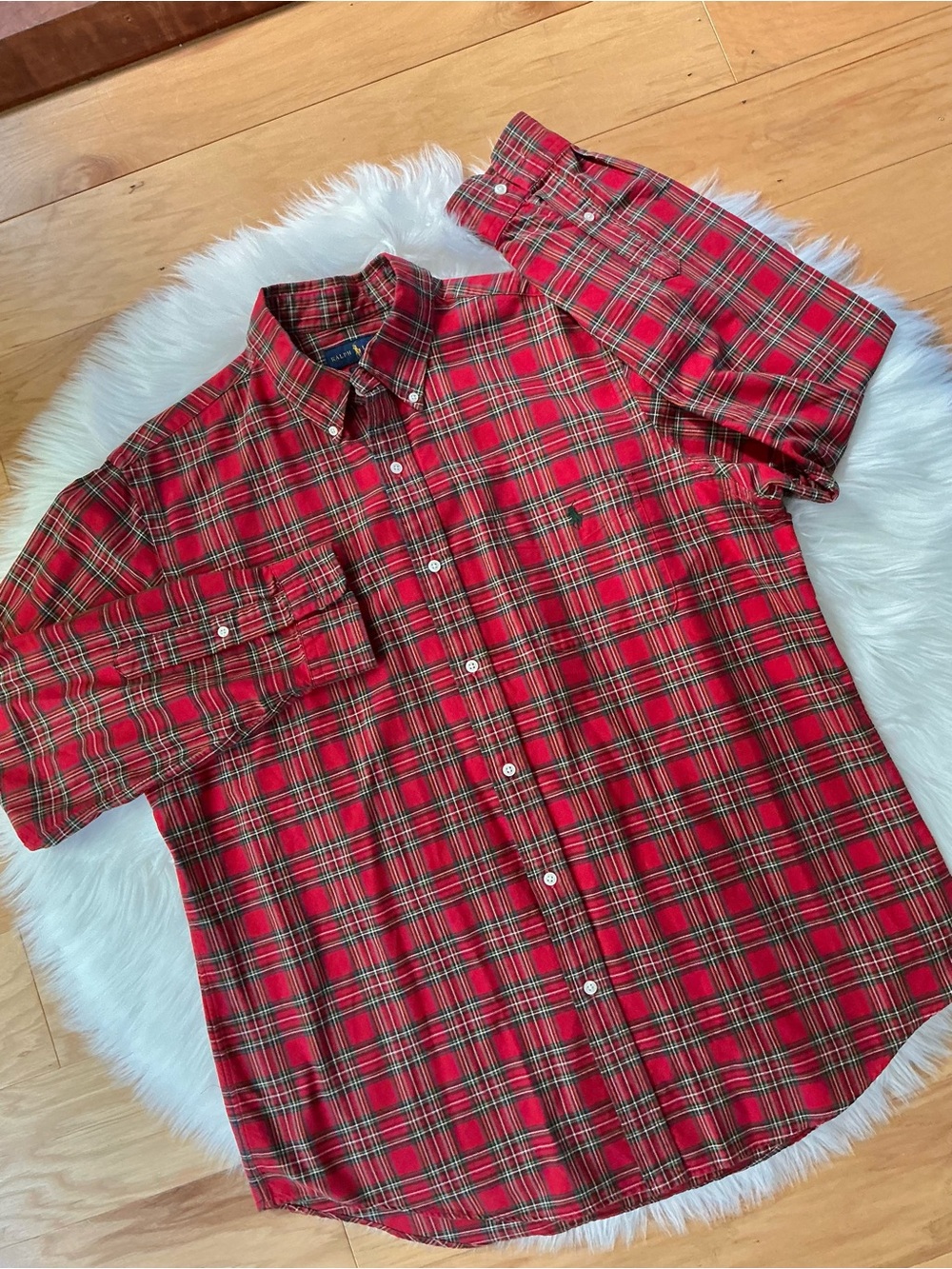 Ralph Lauren Red Tartan Plaid Long-Sleeve Button-Down Classic Fit Shirt Size XL